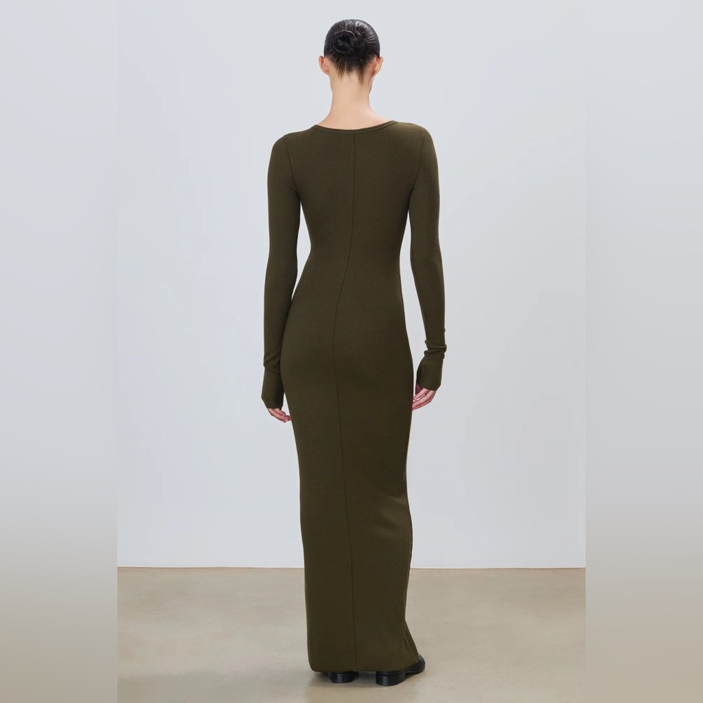 NWT moss green cotton modal Long Sleeve Crewneck Maxi Dress - Picture 4 of 12